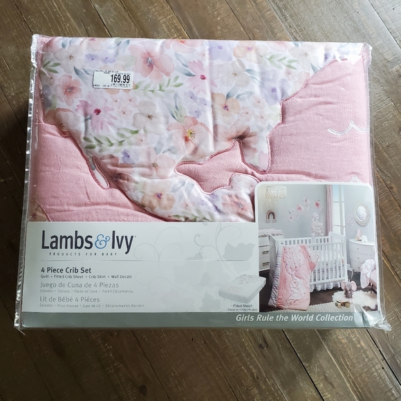 Lambs & Ivy Baby Girls Rule the World Pink Floral 5 Pc Nursery Crib Bedding Set - Picture 14 of 16